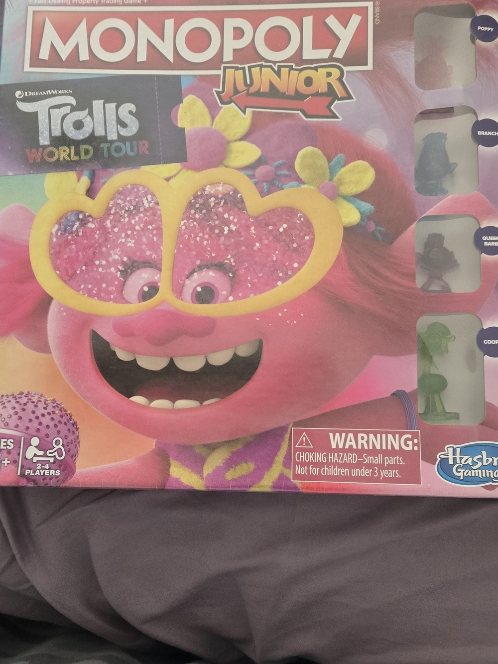 Hasbro Monopoly Junior Trolls World Tour - Bright Pink & Yellow Box